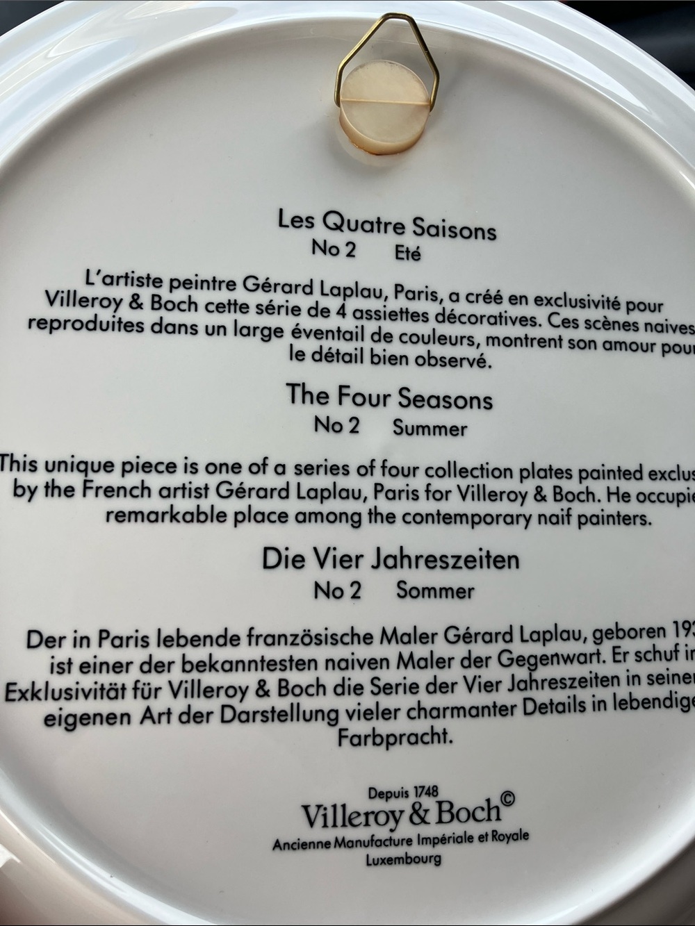Villeroy & Boch-Les Quatre Saisons No. 2 Été (Summer)” Gérard Laplau
Wall  Pate - Picture 14 of 14